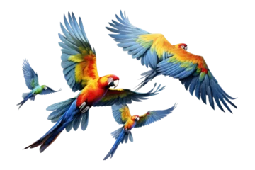Fototapeten Parrots in Vibrant Flight on isolated background © Artimas 