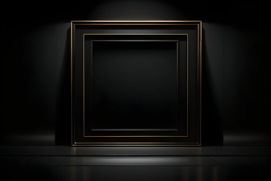 empty gold frame set against a rich black background