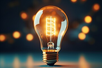 Glowing light bulb with ladder inside on blue background, 3D rendering, Ai Generated