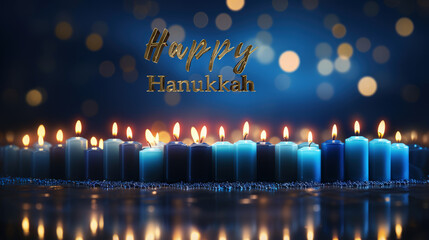 Happy Hanukkah, festival of lights, celebration of national spiritual liberation of our people, Jewish holiday, Feast of Lights, Feast of Maccabees, victory over Greeks, consecration altar and Temple. - obrazy, fototapety, plakaty