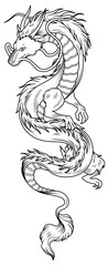 Chinese dragon drawn by hand. Contour drawing of a Chinese dragon. Mythical animal-symbol of China and Asian countries. Symbolic animal of 2024.