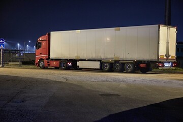 Cargo Truck Stopped at Night