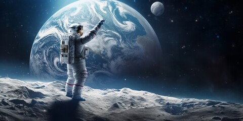 Astronaut Greeting: Earth Majestic Rise from the Moon Serene Surface