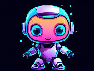 A charming neon robot character representing the fields of technology and engineering with vibrant...