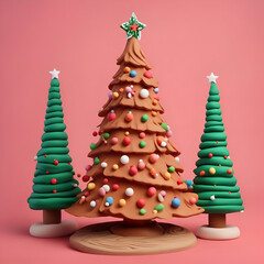 Christmas tree made of gingerbread. 3d render. Christmas concept.