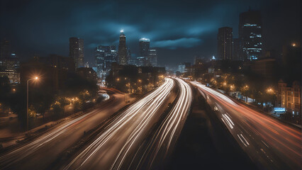 Fototapeta na wymiar Night traffic in downtown Los Angeles. California. United States of America.