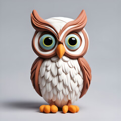 Owl with big eyes on a gray background. 3d rendering