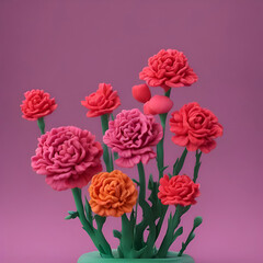 3d render of a bouquet of red and pink carnation flowers