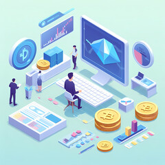 3D Isometric Stock Market Crypto - These images were created using artificial intelligence