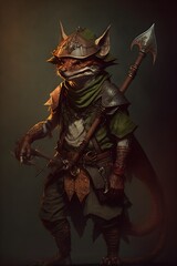 full length Full body brown colored male kobold green tricorne bow in the back glass arrow in a quiver DD style mystic lighting detailed UHD octane render illustration dramatic lighting beautiful  - obrazy, fototapety, plakaty
