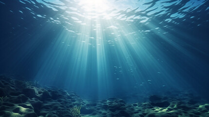 Fototapeta na wymiar An immersive view of the deep blue ocean surface as seen from underwater.