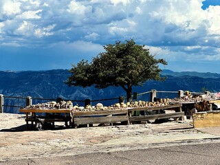 Tarahumara Craft Stall with Copper Canyon Backdrop, Chihuahua