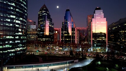 Sunset at Santiago Chile. Cityscape of sunset sky at city Santiago Chile. Scenic landscape of...