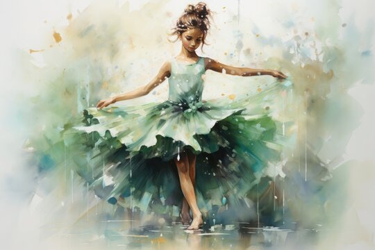 graceful girl in a ballet dress drawn in watercolor