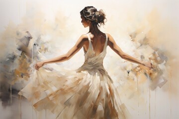 graceful girl in a ballet dress drawn in watercolor back