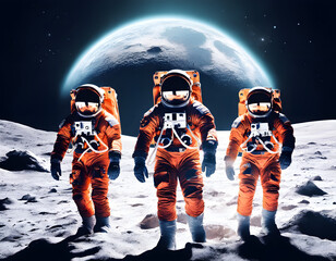 Astronauts Moon walk Space Exploration Team