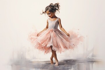 graceful girl in a ballet Peach Fuzz  dress drawn in watercolor