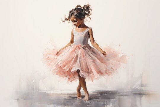 graceful girl in a ballet Peach Fuzz  dress drawn in watercolor