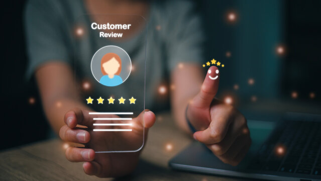 User give rating to service experience on online application, Customer review satisfaction feedback survey concept, Customer can evaluate quality of service leading to reputation ranking of business.