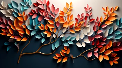 Foto op Canvas Wall hanging branches seamless pattern leaves fall with bright color flowers illustration background. 3d abstraction wallpaper for interior mural wall art decor, Elegant colorful © DesignBee