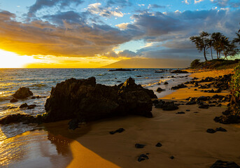 Sunset on The Golden Sand of Mokapu Beach, Wailea, Maui, Hawaii, USA