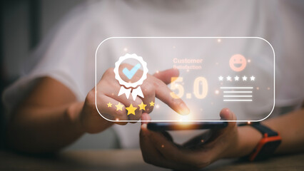 User gives rating to service experience on online application, Customer review satisfaction...