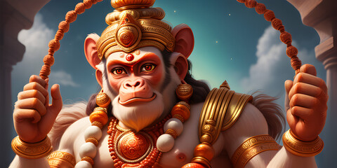 Hanuma, lord hanuman, 3d rendering, monkey, monkey man, cyber realistic,  god hanuman, hindhu god, ram, hanuman family, hindhu mythology, ramayan