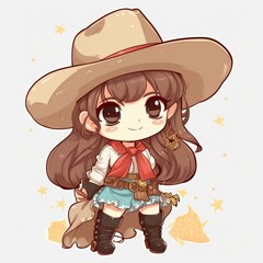 Kawaii Cowgirl Illustration