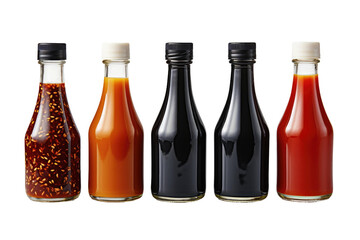 Asian Sauces Quartet in glass bottles on isolated background