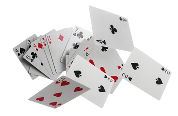 Flying playing cards for poker and gambling, set isolated on white, clipping path
