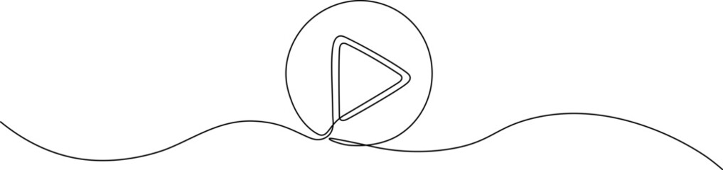 One continuous line drawing of play button. Vector illustration