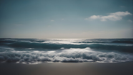 Seascape with sea waves on the sandy beach. vintage filter
