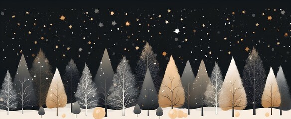 Scandinavian-inspired Christmas design, featuring a stylized fir tree, snow, and chic Christmas toys. Large space perfect for modern festive greetings. generative AI - obrazy, fototapety, plakaty