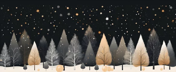 Fotobehang Scandinavian-inspired Christmas design, featuring a stylized fir tree, snow, and chic Christmas toys. Large space perfect for modern festive greetings. generative AI © yj