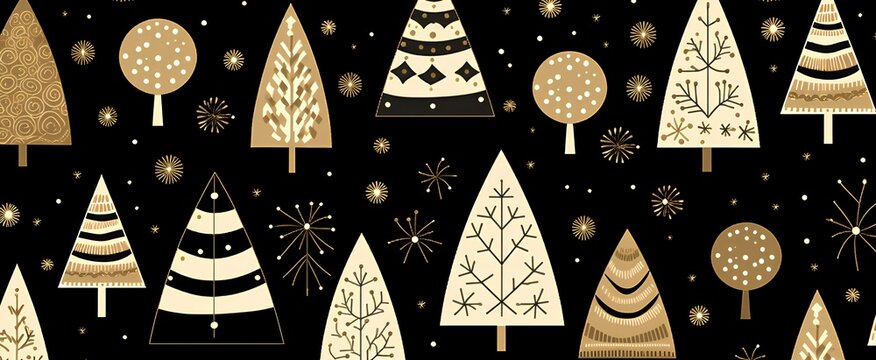 Fototapeta Scandinavian-inspired Christmas design, featuring a stylized fir tree, snow, and chic Christmas toys. Large space perfect for modern festive greetings. generative AI