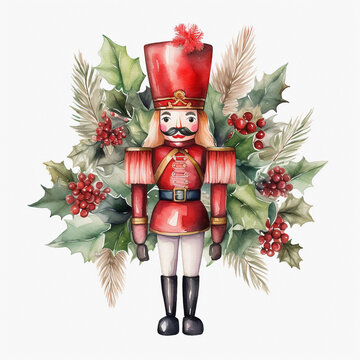 red nutcracker christmas watercolor arrangement clip art preview