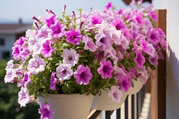 Petunias Cascading flowers in a pot