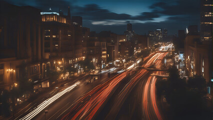 Fototapeta na wymiar Illuminated streets of the city at night. long exposure.