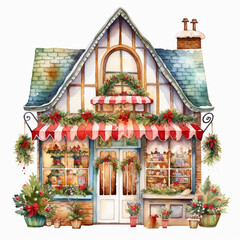 christmas decoration ion a water color house clip art 