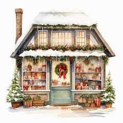 watercolour christmas store front clipart 