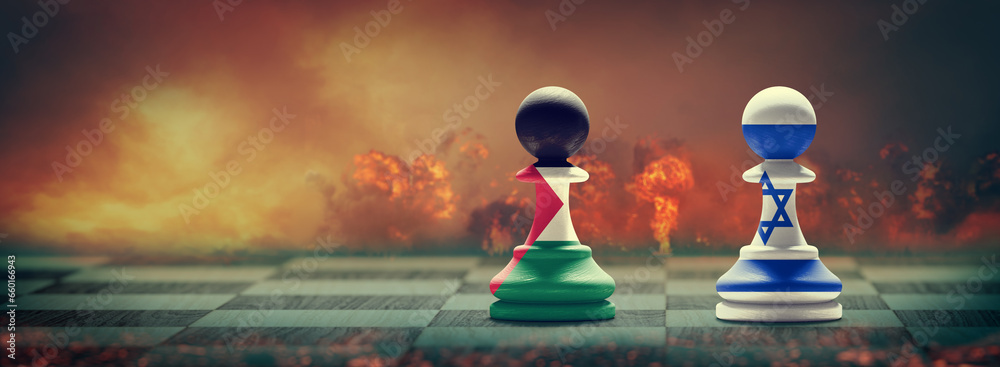 Poster Palestine and Israel conflict. 3D illustration.