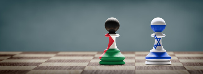 Palestine and Israel conflict. 3D illustration.