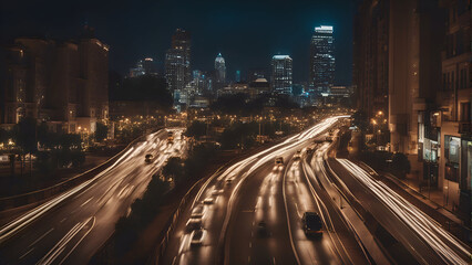 Fototapeta na wymiar Night traffic in downtown Los Angeles. California. United States of America.