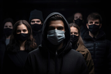 A scene of everyday life during the COVID-19 pandemic. People of all ages and backgrounds wear face masks to protect themselves and others from the virus