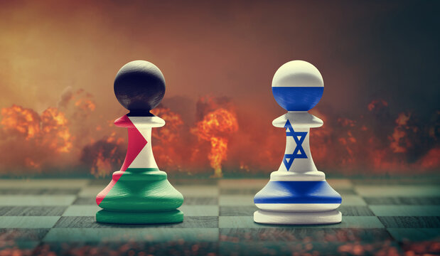 Palestine and Israel conflict. 3D illustration.