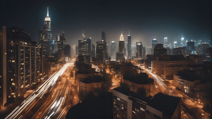 Fototapeta na wymiar Aerial view of Chicago skyline at night. Illinois. USA.