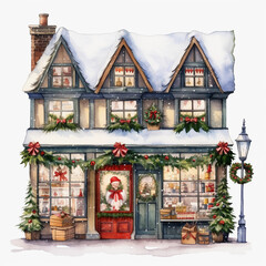christmas decoration ion a water color house clip art 