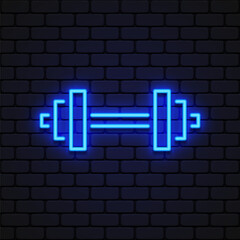 Obraz premium Dumbbell neon icon on light background. Vector illustration