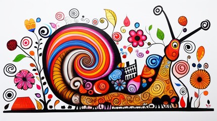 snail, black line drawing, children's coloring book