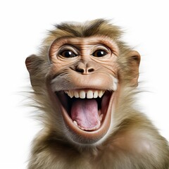 friendly and laughing monkey head on a white background
